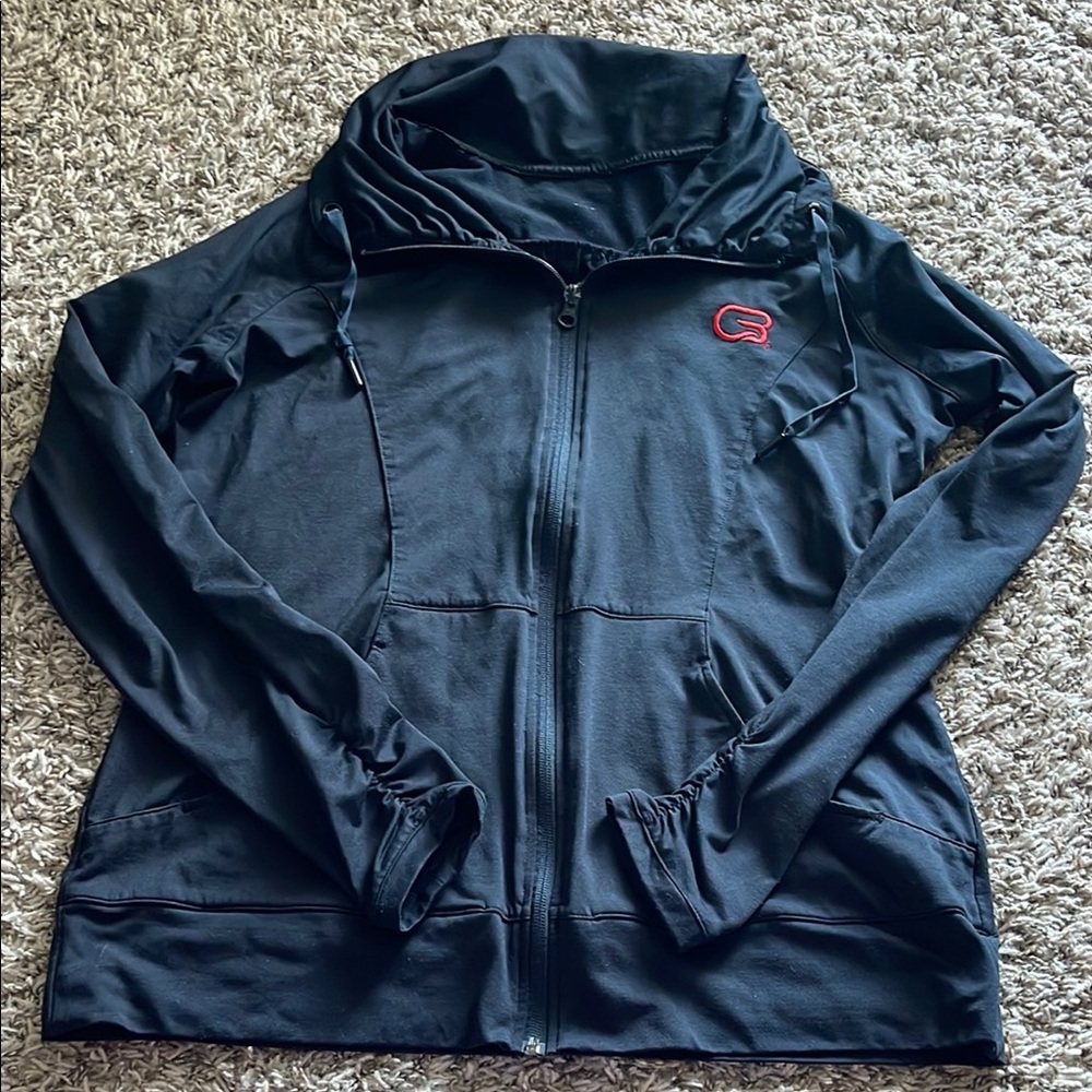 Black Zip-Up Jacket with Embroidered Red Cyclebar Logo